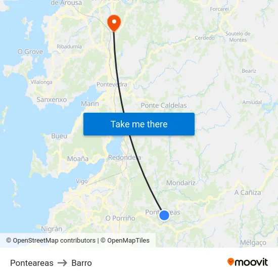 Ponteareas to Barro map