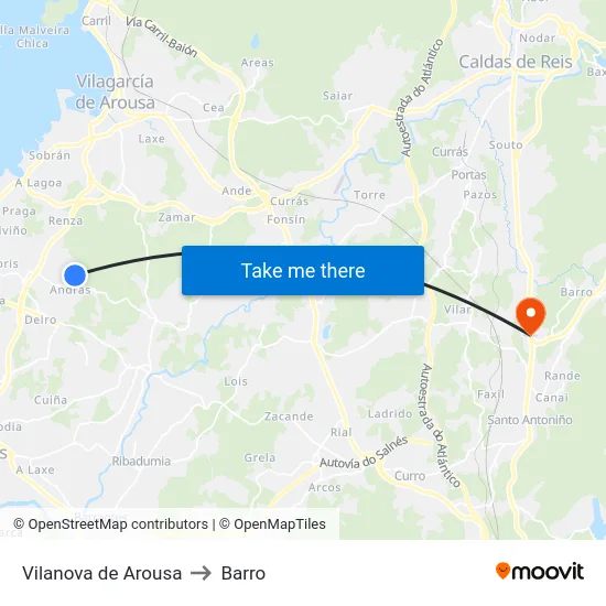 Vilanova de Arousa to Barro map