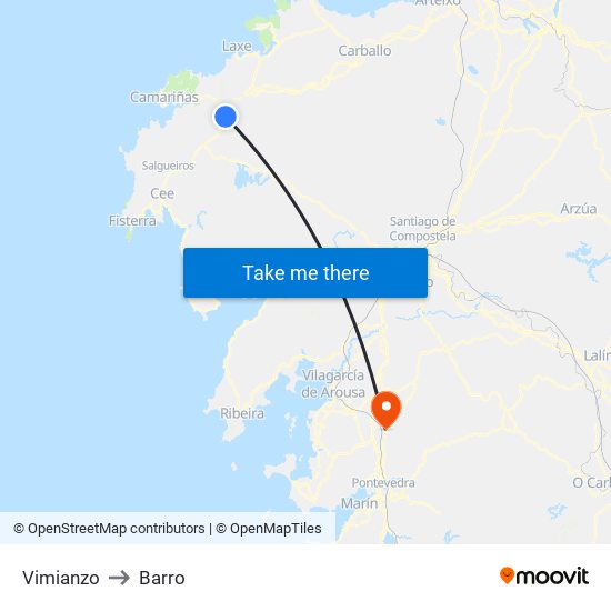 Vimianzo to Barro map