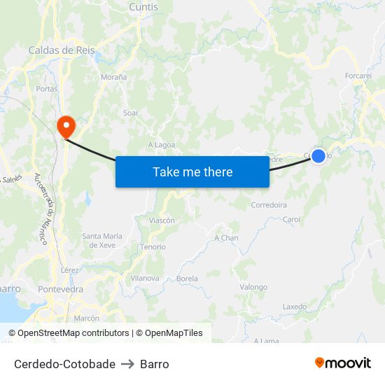 Cerdedo-Cotobade to Barro map
