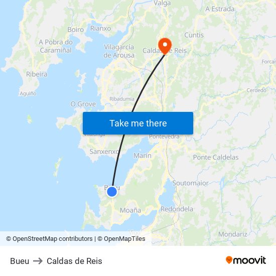 Bueu to Caldas de Reis map