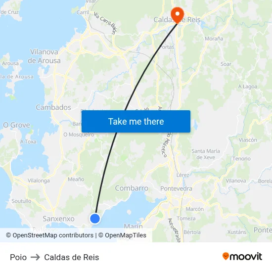 Poio to Caldas de Reis map