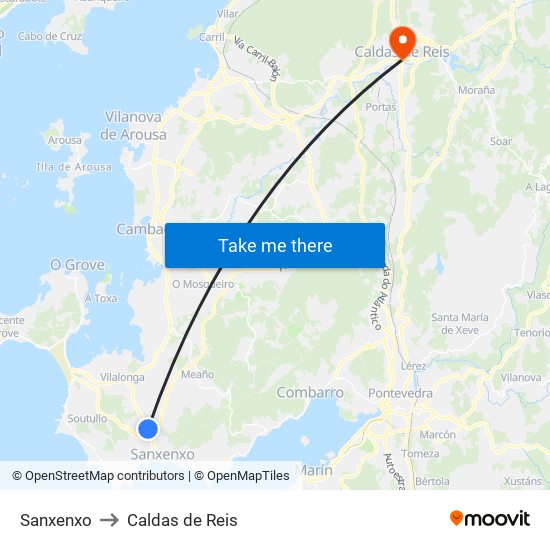 Sanxenxo to Caldas de Reis map