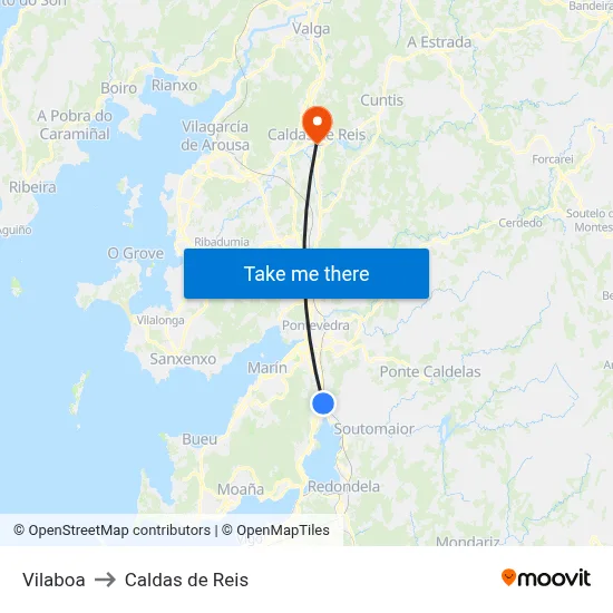 Vilaboa to Caldas de Reis map
