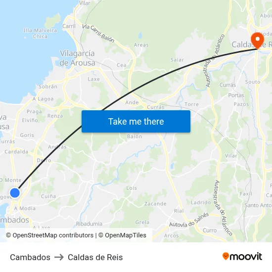 Cambados to Caldas de Reis map