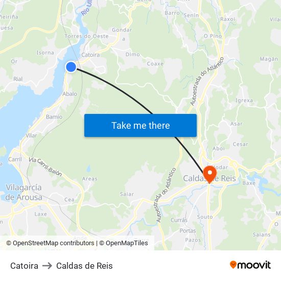 Catoira to Caldas de Reis map