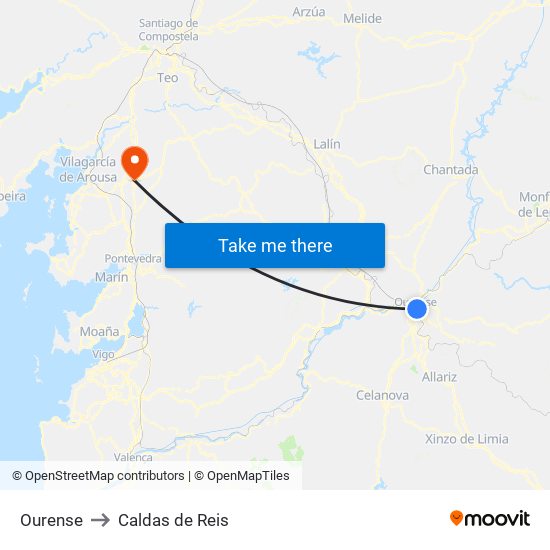 Ourense to Caldas de Reis map