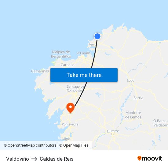 Valdoviño to Caldas de Reis map