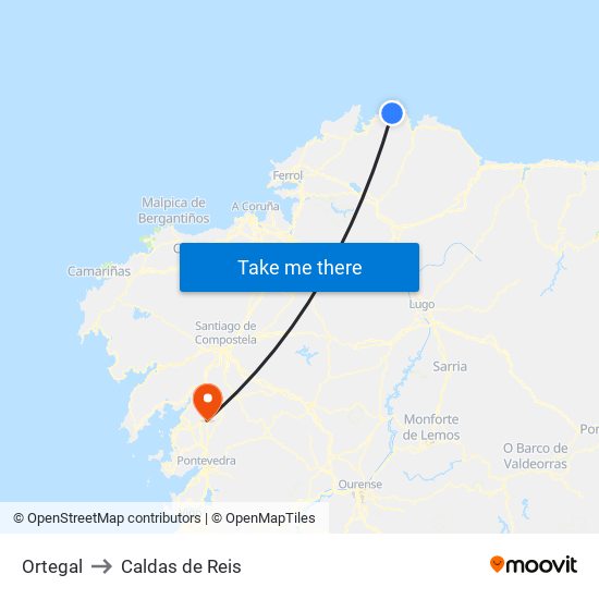 Ortegal to Caldas de Reis map