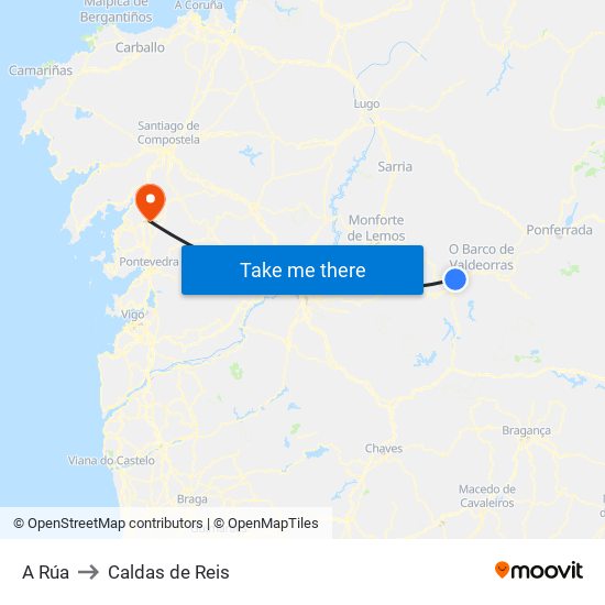 A Rúa to Caldas de Reis map
