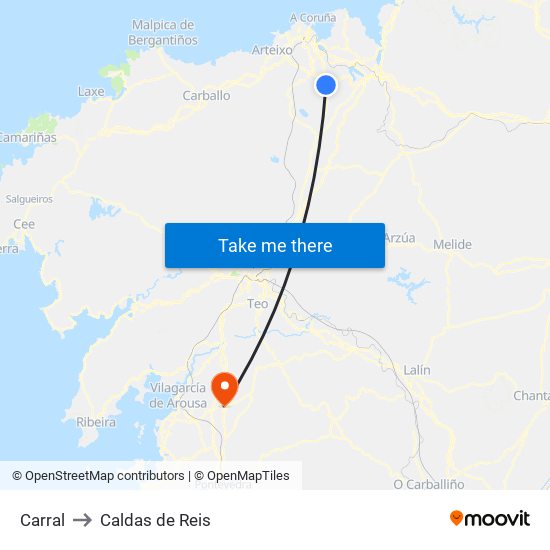 Carral to Caldas de Reis map