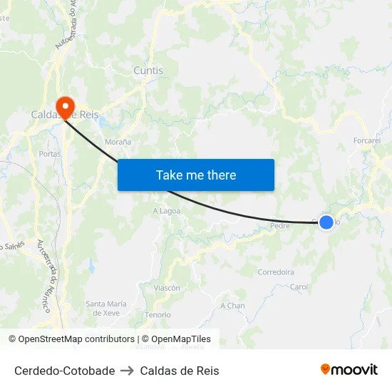Cerdedo-Cotobade to Caldas de Reis map