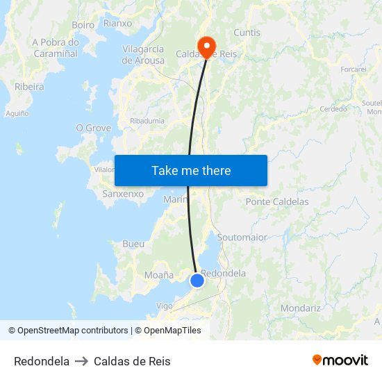 Redondela to Caldas de Reis map