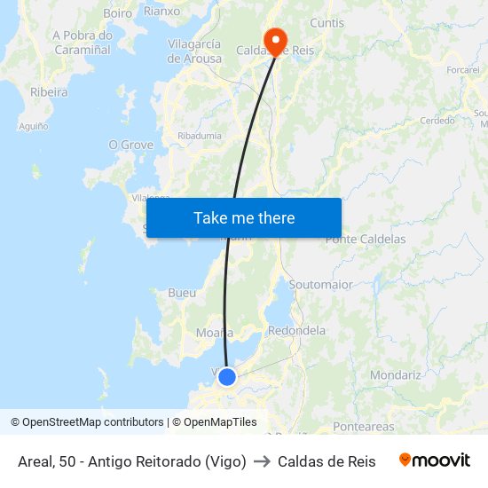 Areal, 50 - Antigo Reitorado (Vigo) to Caldas de Reis map