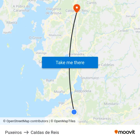 Puxeiros to Caldas de Reis map
