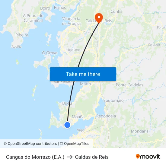 Cangas do Morrazo (E.A.) to Caldas de Reis map