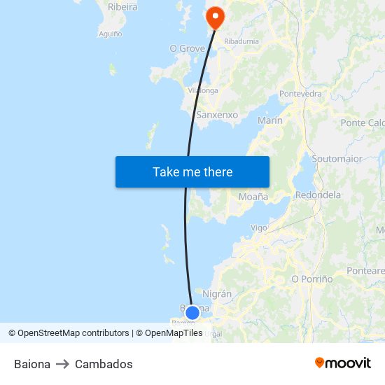 Baiona to Cambados map