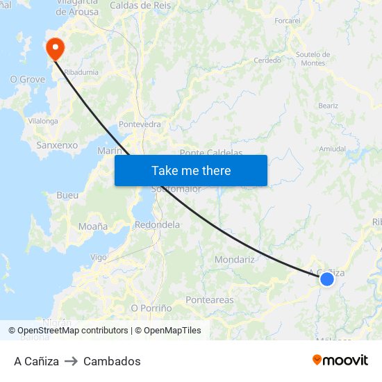 A Cañiza to Cambados map