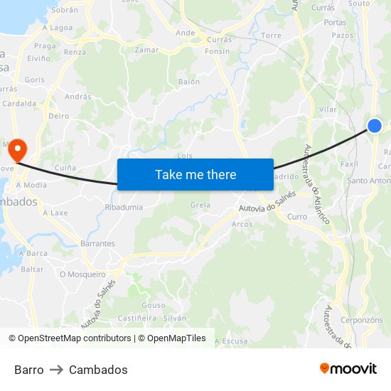 Barro to Cambados map