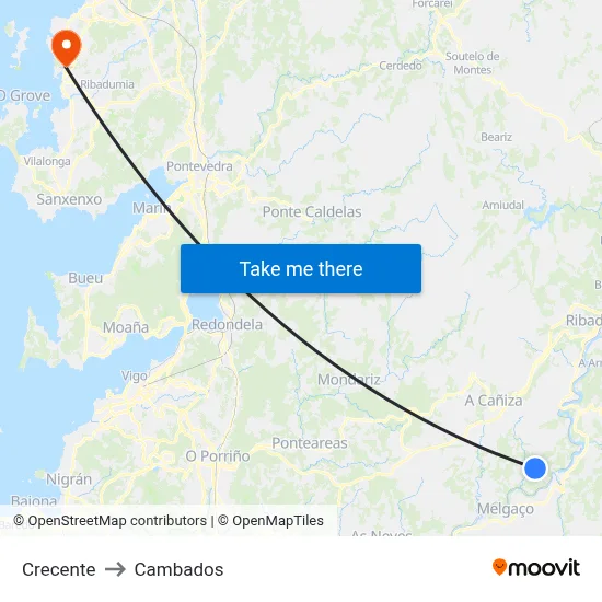 Crecente to Cambados map