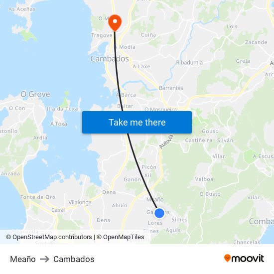 Meaño to Cambados map