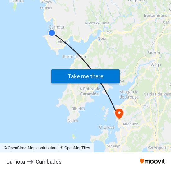 Carnota to Cambados map