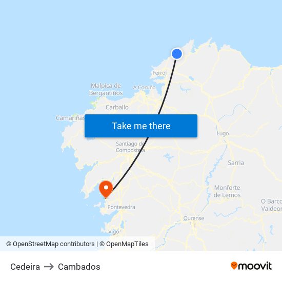 Cedeira to Cambados map