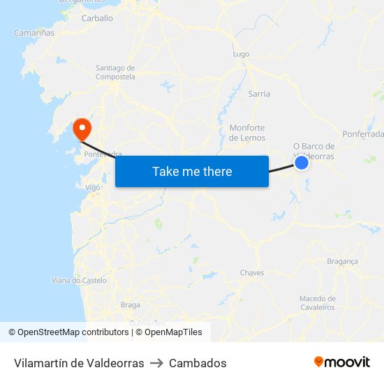 Vilamartín de Valdeorras to Cambados map