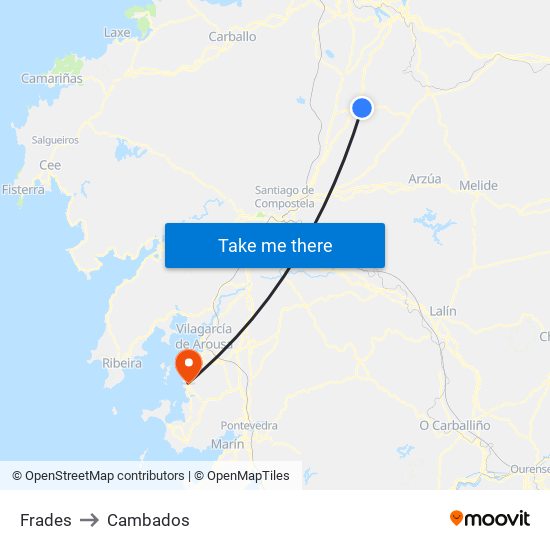 Frades to Cambados map