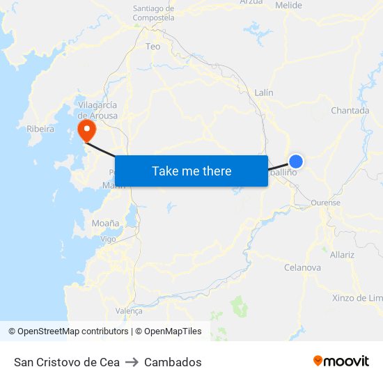 San Cristovo de Cea to Cambados map