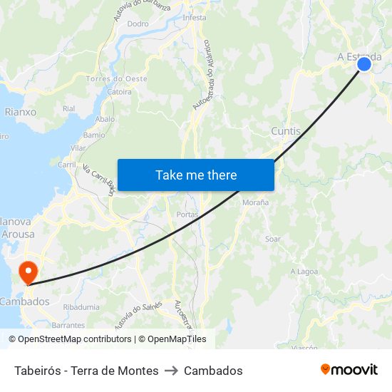 Tabeirós - Terra de Montes to Cambados map