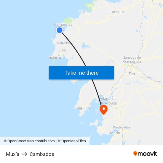 Muxía to Cambados map