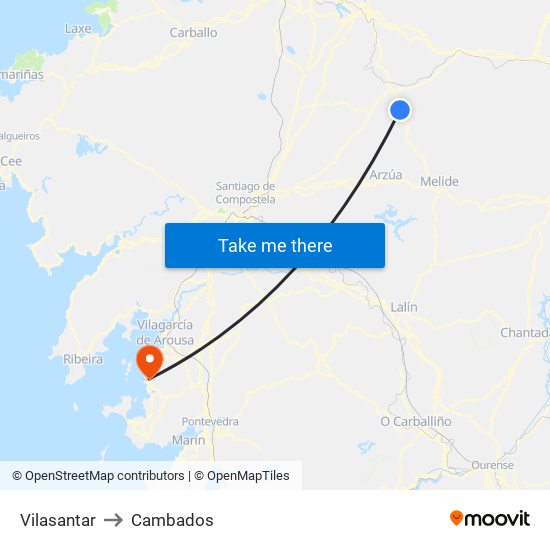 Vilasantar to Cambados map
