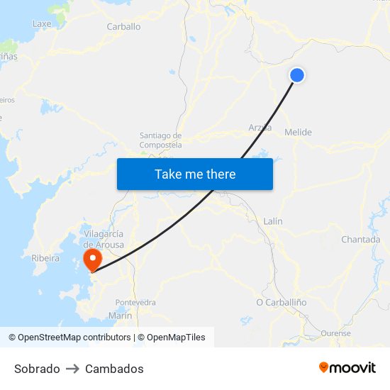 Sobrado to Cambados map