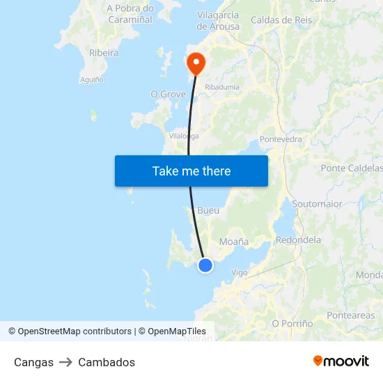 Cangas to Cambados map