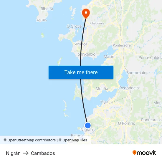 Nigrán to Cambados map