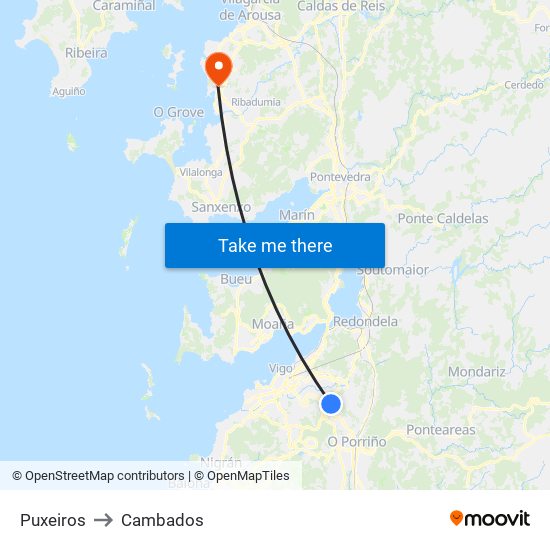 Puxeiros to Cambados map