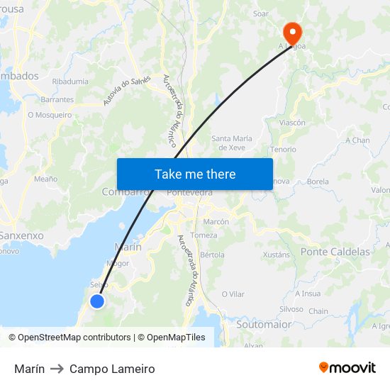 Marín to Campo Lameiro map