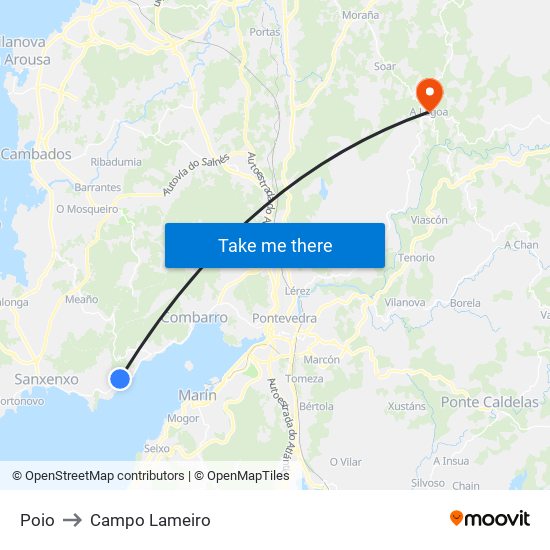 Poio to Campo Lameiro map