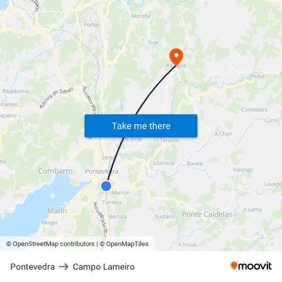 Pontevedra to Campo Lameiro map