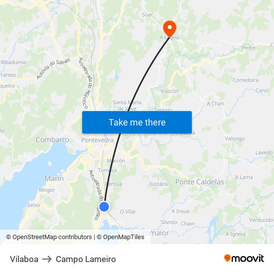 Vilaboa to Campo Lameiro map