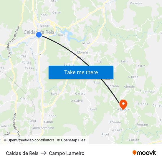 Caldas de Reis to Campo Lameiro map