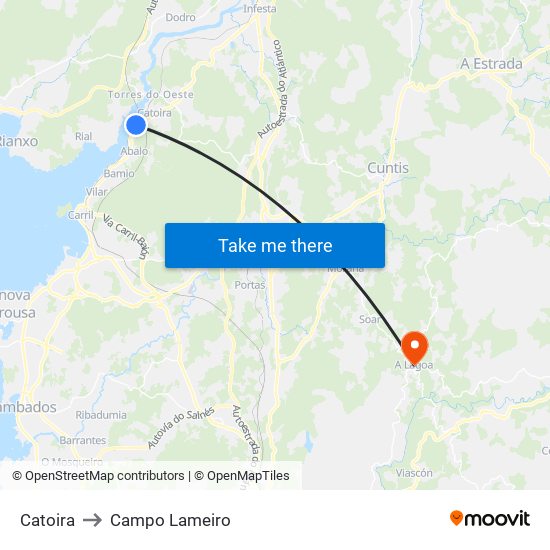 Catoira to Campo Lameiro map