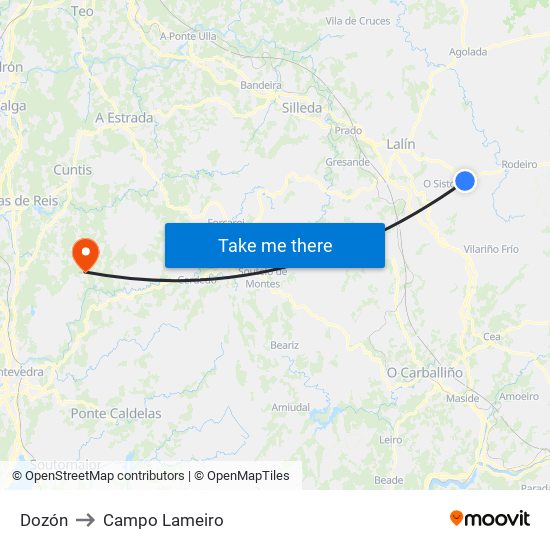 Dozón to Campo Lameiro map