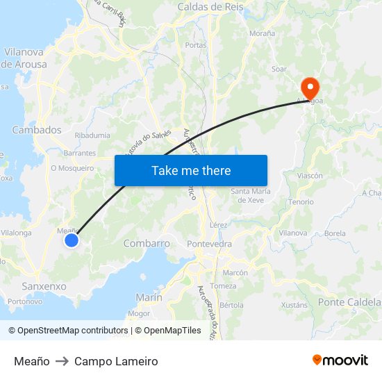 Meaño to Campo Lameiro map