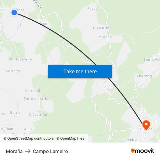 Moraña to Campo Lameiro map