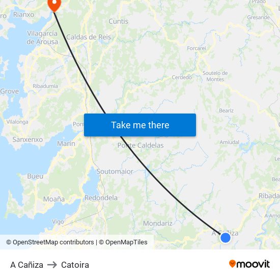 A Cañiza to Catoira map