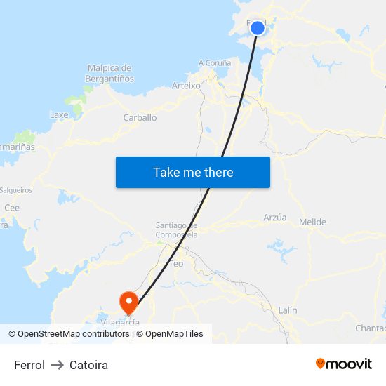 Ferrol to Catoira map