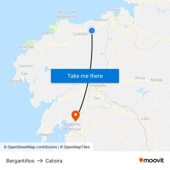 Bergantiños to Catoira map