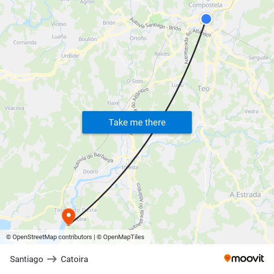 Santiago to Catoira map